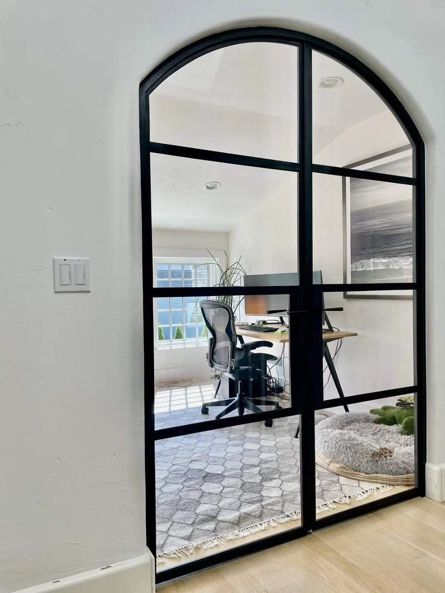 Define a room with steel and glass